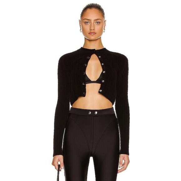 T by Alexander Wang Cropped Jacquard Cardigan Black - Picture 1 of 8